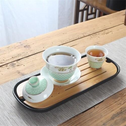 Ceramic Hand Painted Gaiwan Creative White Porcelain Office Tea Cup Portable Travel Tea Bowl with Lid Handmade Kung Fu Drinkware