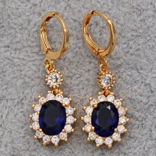 Classic Bohemia Dangle drop earrings for women round Blue stone Jewelry earrings for Party Wedding Valentines Day Accessories