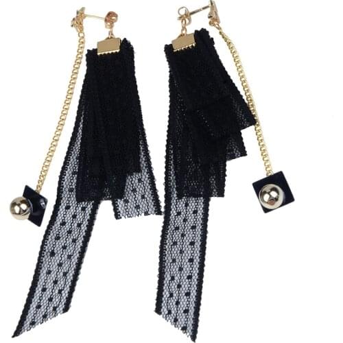 LFPU Elegant Sexy Lace Beads Long Earrings Metal Chain Drop Earrings For Girl Party Engagement Accessories