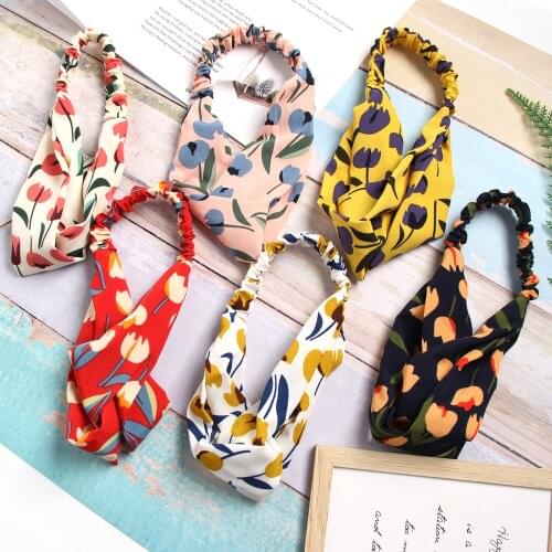 Fashion Women Girls Summer Tulip Hair Bands Print Headbands Vintage Cross Turban Bandage Bandanas HairBands Hair Accessories