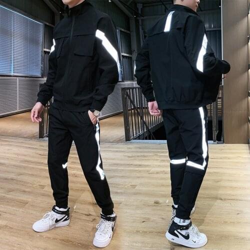 Men Streetwear Tracksuit Harajuku Joggers Suit Sets Reflective 2021 New Hiphop 2 PCS Hoodies + Pants Sporting Mens Clothing