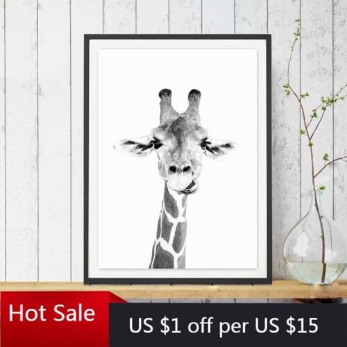 Giraffe Wall Art Canvas Painting Poster Print Zoo Decor Fun Animal Black and White For Nursery Home Kids Room Decor Pictures