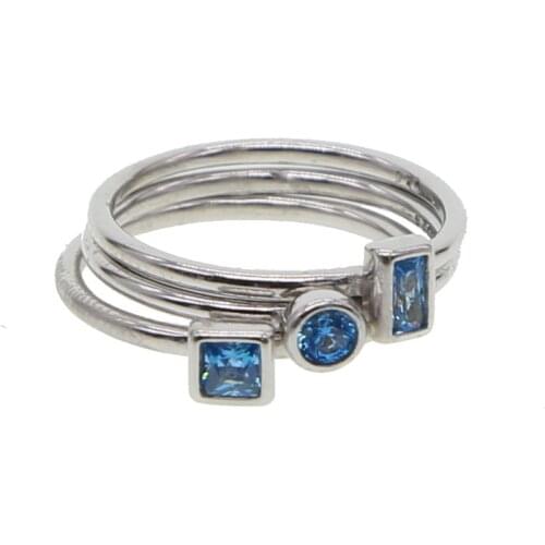 REAL 925 Sterling silver vintage ladies gift aged stack rings birh stone red blue 3 pcs stacking cz ring fine jewelry wholesale