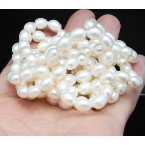 Natural Color Nobility Woman 8-9mm White pink oval Cultured Pearl length freshwater Necklace 35" long -jewelry