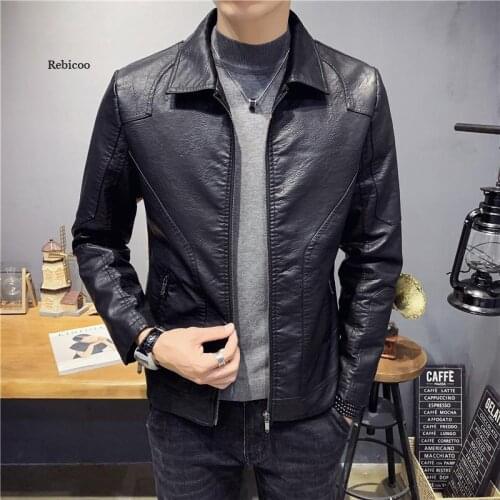 Autumn Men Jacket Faux Leather Coat Motorcycle Biker Male Business Coats Luxury Leather Slim Simple Solid Lapel