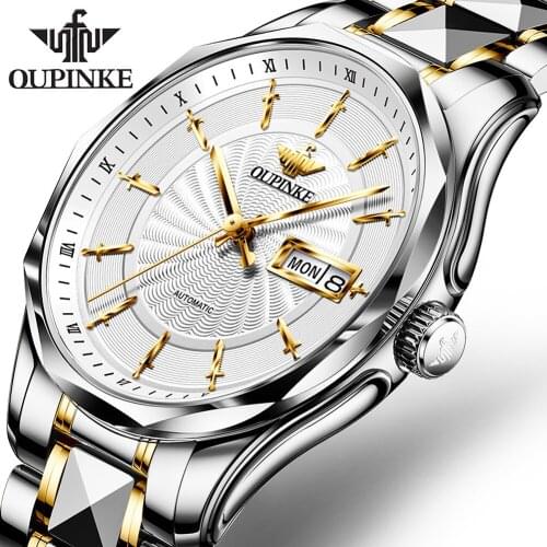OUPINKE Men Automatic Mechanical Watch Swiss Movement Sapphire Mirror Lifetime Warranty Automatic Watch Tungsten Steel Strap