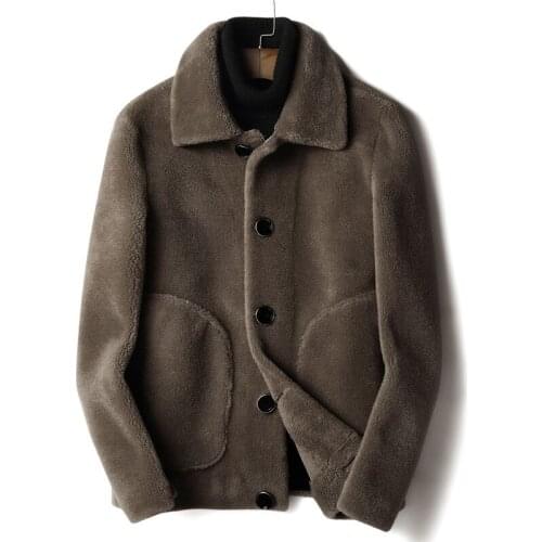 Wool Fur Coat Autumn Winter Jacket Men Real Sheep Fur Coat Double-side Wear Warm Jacket Mens Fashion Jackets L18-3701 YY350
