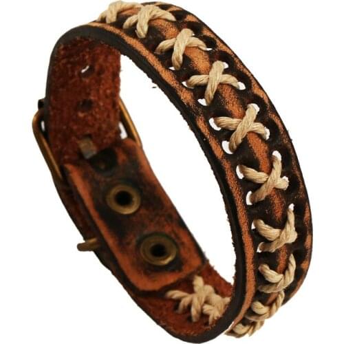 Retro Genuine Leather Rope woven Bracelets & Bangles for man woman Pin buckle Charm Wristband Jewelry boy Gift