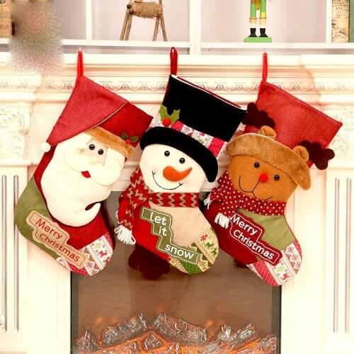 DIY Christmas Stockings Santa Claus Snowman Sock Candy Bag Gift Holders Christmas Tree Ornament Christmas Decoration 25X48CM