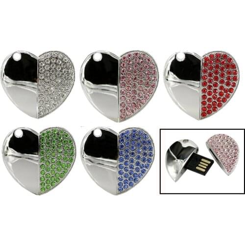 Bling Diamond Beautiful Heart Pendrive Memory Stick Diamond Heart Necklace USB Flash Disk Pen Drive 4GB 8G 16G 32GB Lovers Gift