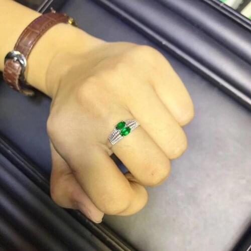 Natural And Real emerald ring Free shipping 925 sterling silver 3*5mm 2pcs gemstone Fine jewelry