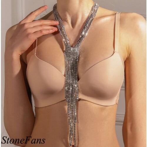 Stonefans Fashion Multi-layer Rhinestone Long Tassel Necklace Neck Scarf for Women Trendy Statement Necklace Jewelry Wholesale