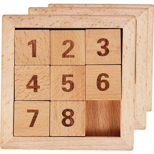 Eight Sliding Tiles IQ Game Toys 8 Puzzle Math Wooden Brain Teaser Puzzle Numbers 1-8 Number Baffling Game for Adults & Children