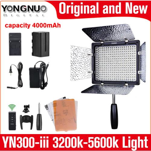 Yongnuo YN300 III 3200k-5500K CRI95 Camera Photo LED Video Light Optional with AC Power Adapter + Battery KIT YN-300 III