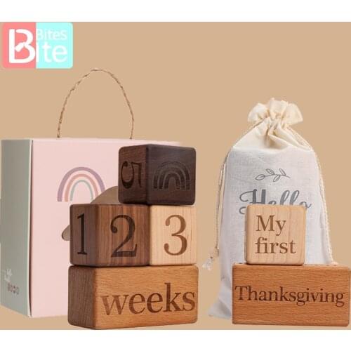 1Set Baby Month Milestone Card Neowbrn Photography Commemorative baby Milestone Wooden Toys Montessori Photography Accessories