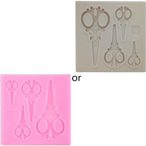 1 Piece 4 Cavities Scissors Shaped Liquid Silicone Mould Fondant DIY Clay Soft Pottery Tool for Cakes Fondant Candy Dropship