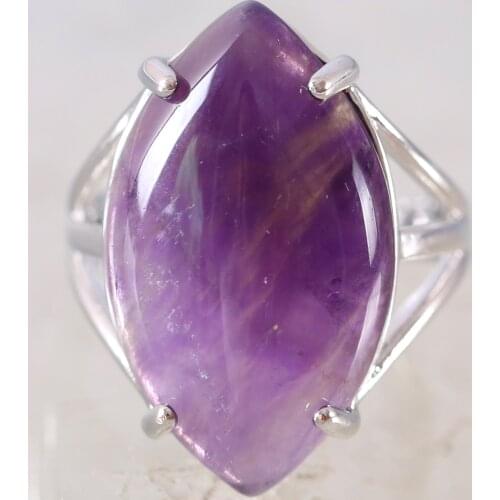 1Pcs Jewelry Gift Adjustable Ring For Women Natural Stone Olive CAB Cabochon Purple Quartz Crystal Bead Finger Ring Z363