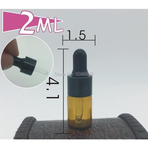 2ML Brown Glass Bottle, Rubber Pipette Dropper Vial, Glass Vial, Essential Oil bottles. Cosmetic packing Bottles, 100pcs/Lot