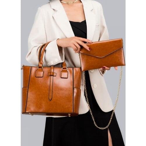 FUNMARDI 2 Set Composite Bags Classic Luxury Designer Handbags Women Bag Fashion Oil Wax Leather Shoulder Bag Ladies WLHB2467