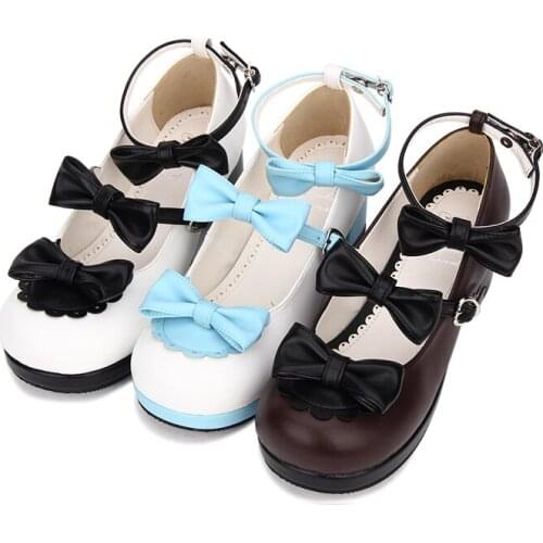 2019 spring new Lolita tea Women shoes Thick Middle Heel round head Bowknot love Cos Kawaii Princess JK Uniform Lolita Shoes