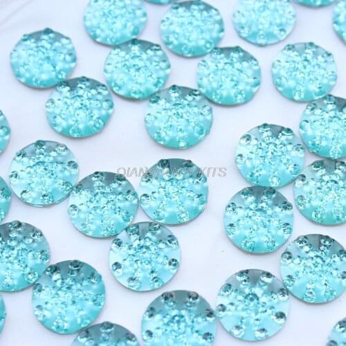 250pcs Vintage 14mm aqua Translucent Round resin rhinestone snow flakes Flat Back Cabochons Excellent D25