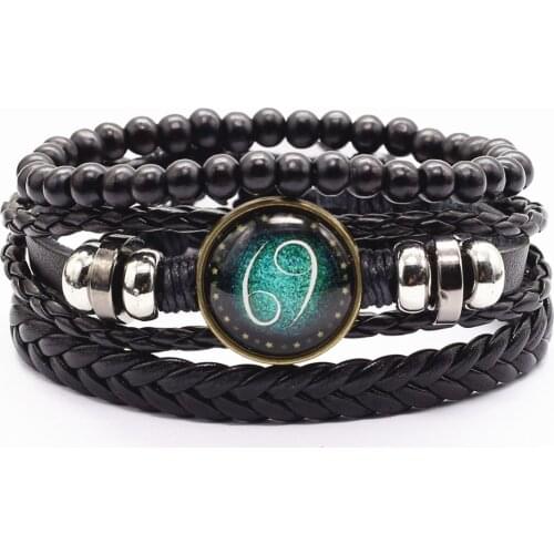 3 Pcs/set Black Beads Women Leather Bracelets Men Jewelry Casual Green pattern Charm Femme Homme Male Gift Bracelet