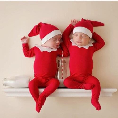 Christmas Baby Clothes Photo Suit Three-piece Theme Red Rompers Newborn Photography Clothing Baby Souvenirs Jumpsuit Bodysuits