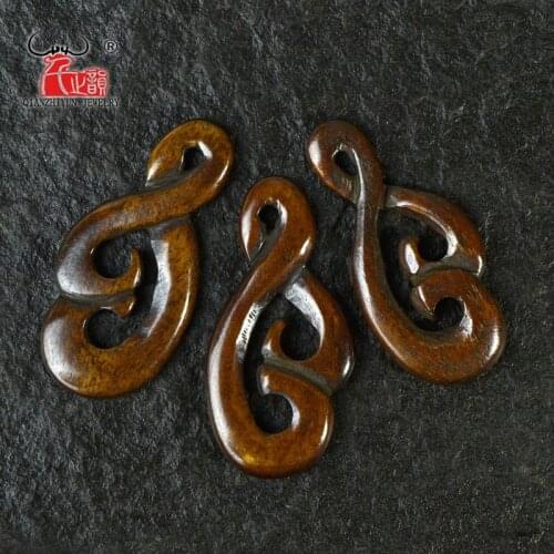 3PCS Handmade Carved Bone New Zealand Maori Totem Pendant Surfer Sport Style Brown Beads DIY Jewelry Accessory 45mmX23mm