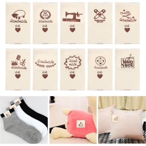 50PCS Cloth Garment Labels Handmade With Love Cartoon Pattern Sheep Scissors Heart Shape Clothing Tags Sewing Accessories