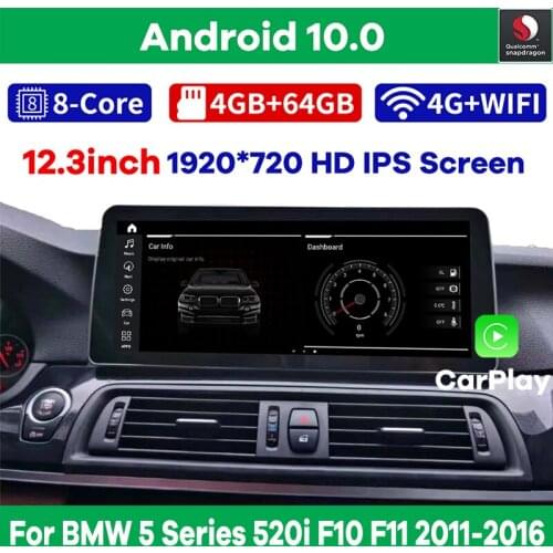 12.3" Snapdragon Android 10.0 Car Multimedia Player GPS Navigation for BMW 5 Series 520i F10 F11 2011-2016 Radio Stereo Video