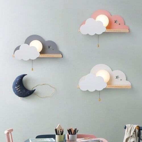 Children Window LED Wall Lamp For Bedroom Glass Lampshade Cloud Metal Cartoon Boys Bedside Lighting Kids Room Decor Wall Sconce