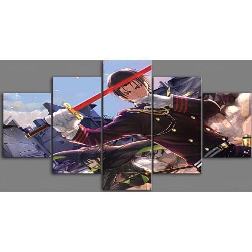 Home Decor Canvas Prints Seraph of the End Painting Poster Wall Art Modular Anime Pictures For Bedside 5 Panel Background Frame