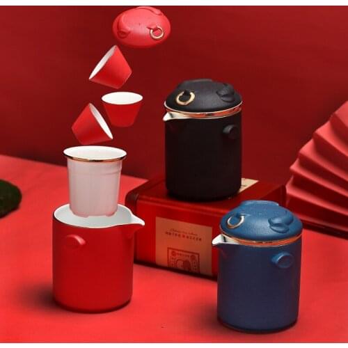 2021 Cattle Series Travel Portable Ceramic Tea Set with Tea Pot Tea Cups Travel Bag for Office Home Travel Fast Delivery