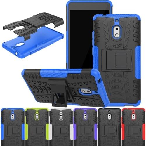 For Nokia 2.1 Case Dual Layer Tire Pattern Kickstand Armor Shockproof Cover