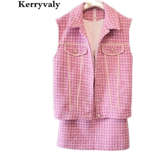 High-end Autumn French Small Fragrant Pink Horse Jacket + Bag Hip Skirt Suit Two Sets 2 Piece Sets Womens Outfits K3028