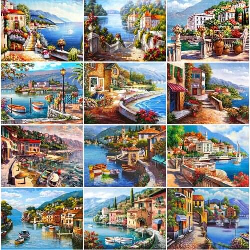 EverShine Diamond Painting Scenery Cross Stitch Kits Diamond Embroidery Seaside House 5D DIY Mosaic Handicraft Home Decor