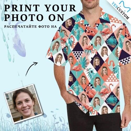 YesCustom T-Shirt Leaves Flamingo Custom Face Cardigan Beach Tee Printed Oversize Party Hawaiian Shirt Blouses Tops Pet Lover