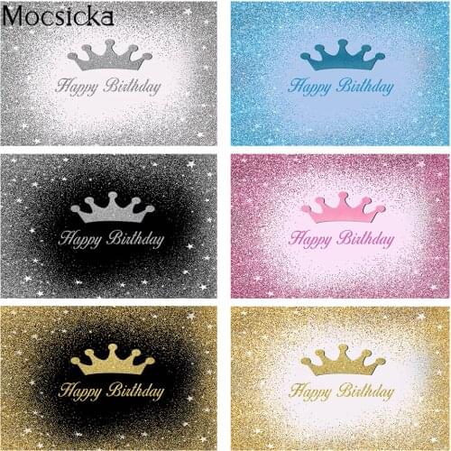 Glitter Crown Happy Birthday Background Stars Shiny Dots Custom Birthday Backdrop Party Decoration Photography Photocall Props