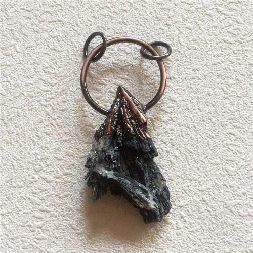 FUWO Hot Sale Natural Black Kyanite Pendant With Antique Copper Plated Semi Precious Bohemian Jewelry For Necklace Making PD332