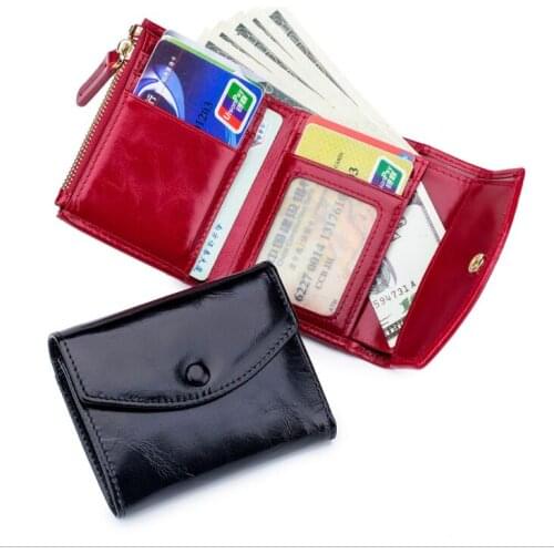 Oil Wax Mini Genuine Leather Wallet women Purses Card holder Coin purse Oil Wax Cow Leather Slim Wallet High Quality