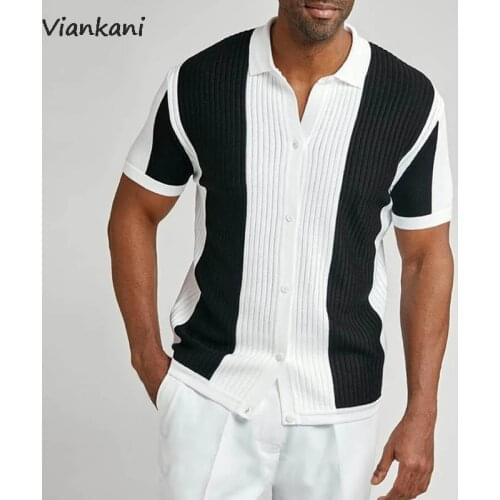 Summer Mens Shirts 2021 New Single-breasted Striped Color Matching Blouse Printed Fashion Short Sleeve Men Shirts