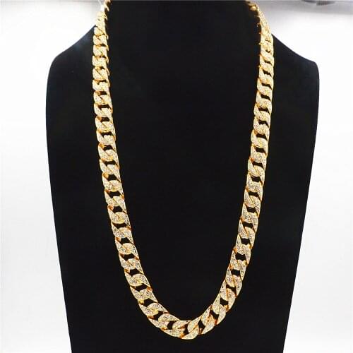 Uodesign 14mm Mens Necklace Hiphop Iced Out Miami Curb Cuban Gold Necklace Paved Clear Rhinestones Womens Mens Chain