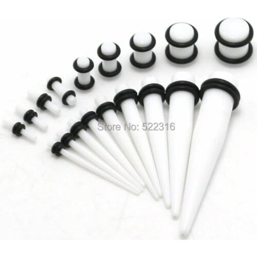 180pcs white ear taper + white ear plug kits body piercing jewelry lot mix sizes ear stretcher expander gauges factory wholesale