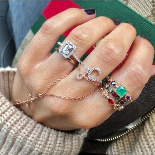 2021 New Fashion Charm Jewelry 3Pcs/set Elegant Colorful Cz Oval Ring For Women Elegant Rose Gold Color Square Wedding Midi Ring