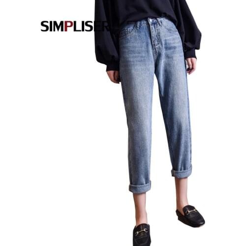 Chic Women Boyfriend Jeans Pants Loose Denim Blue Trousers Plus Size 32 Femme Jeans BF Casual Straight Pants Jeans Vintage 2019