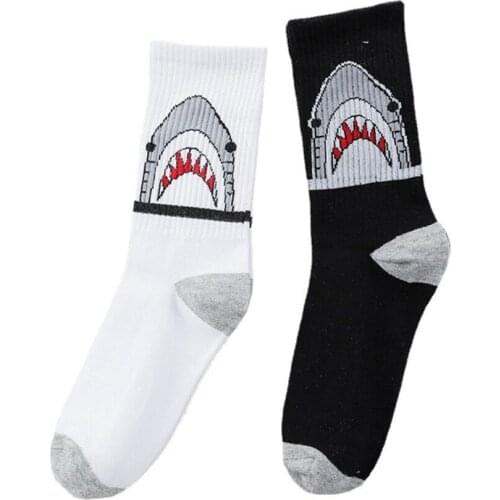 Harajuku Shark Pattern Basketball Sport Socks Fashion Street Hip Hop Skateboard Sock Men Women Cartoon Couples Soxs Cotton Sock
