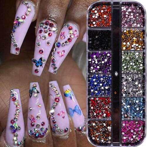 12 Grid/box 3D Nail Rhinestone Mixed Glitter Gold Silver Crystal Metal Heart Polygon Diamond Sequin DIY Nail Art Decoration