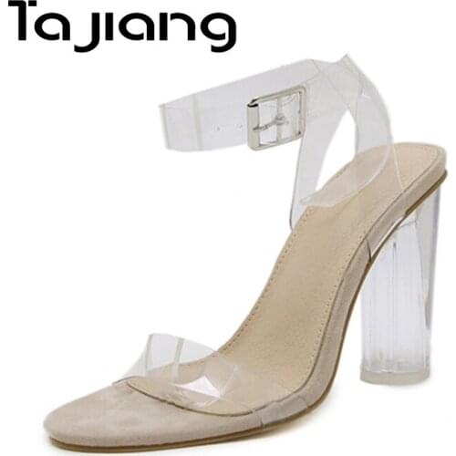 Ta Jiang New Open Toe Women Transparent High Heels Summer Gladiator Sandals Fashion Classic Ladies Dress Thick Heels Shoes Woman