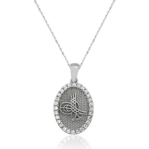 Tevuli 925 Sterling Silver Tuğra Oval Lady Necklace