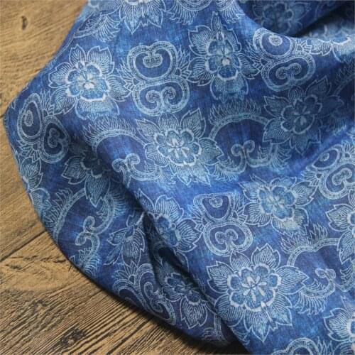 Natural pure ramie fabrics Retro national style printing tissu High grade robe dress cheongsam fabric